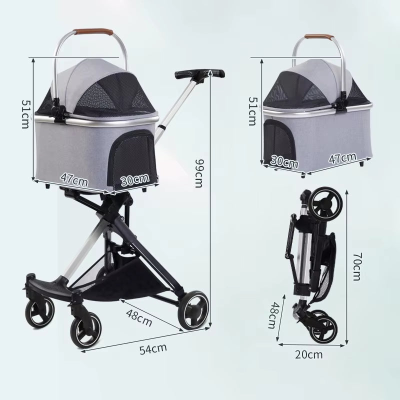 Luxury Pet Stroller Light Dog Carrier Pet Pram 4 Wheels 2 in 1 Foldable Pet Cat Travel Stroller for Small Medium Dog