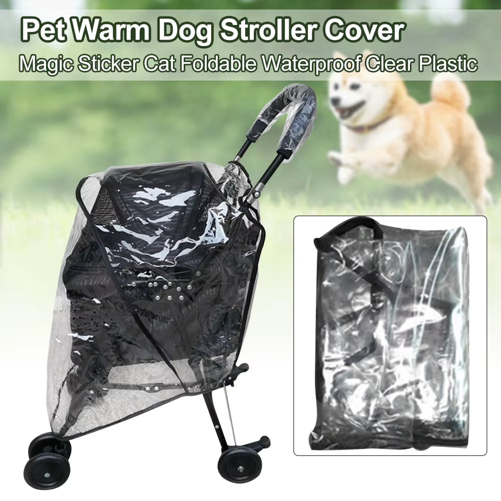 Pet Warm Dog Stroller Cover Magic Sticker Cat Foldable Waterproof Clear Plastic