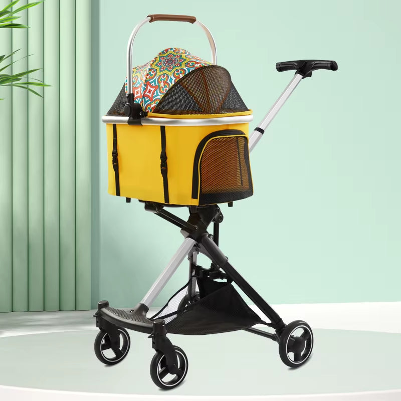 Luxury Pet Stroller Light Dog Carrier Pet Pram 4 Wheels 2 in 1 Foldable Pet Cat Travel Stroller for Small Medium Dog