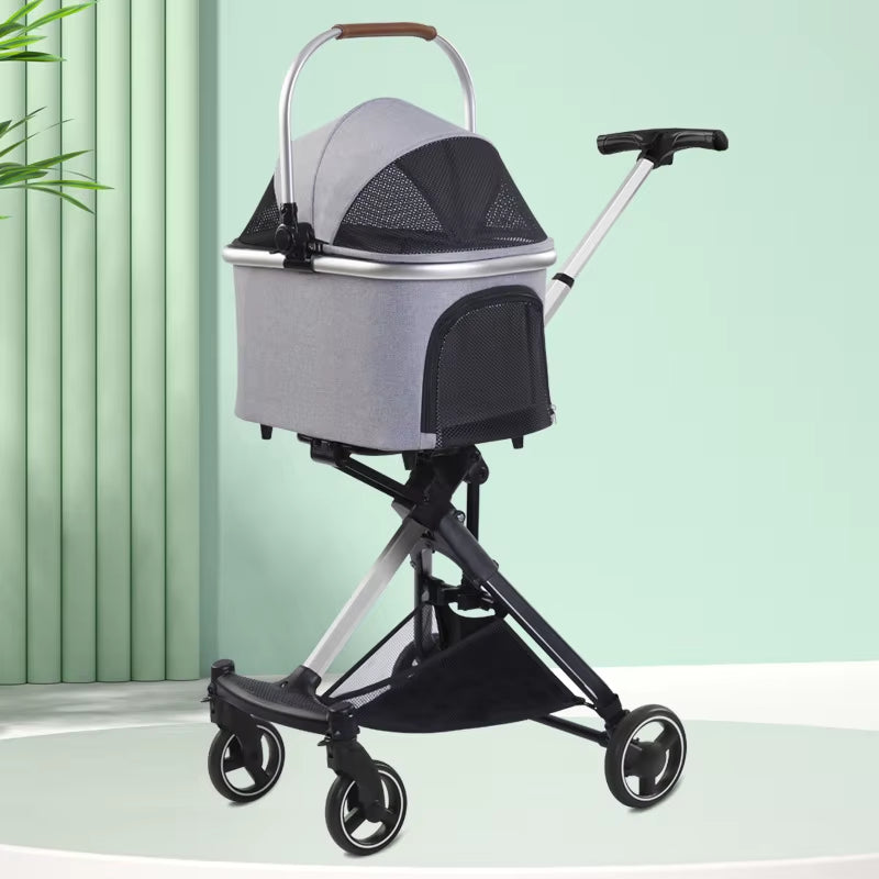 Luxury Pet Stroller Light Dog Carrier Pet Pram 4 Wheels 2 in 1 Foldable Pet Cat Travel Stroller for Small Medium Dog