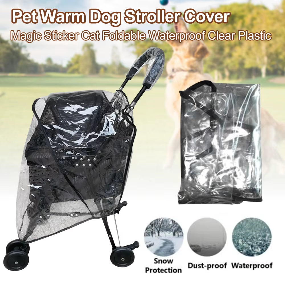 Pet Warm Dog Stroller Cover Magic Sticker Cat Foldable Waterproof Clear Plastic