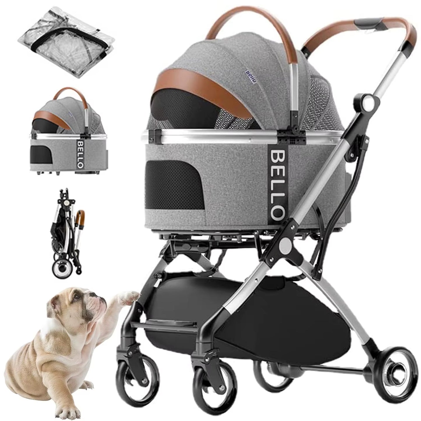 3-In-1 Luxury Dog/Cat Stroller Portable Jogger Travel Pet Stroller Detachable Aluminum Alloy Bearing 20Kg Foldable Stroller