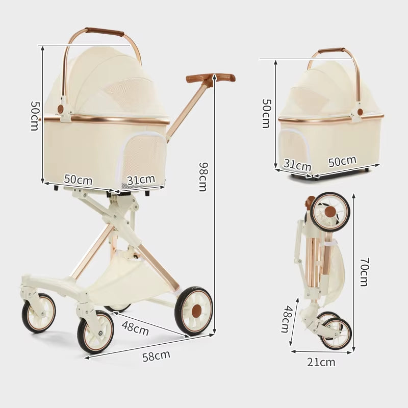 Foldable Pet Stroller 4 Wheels Lightweight Outdoor Travel Pet Trolley Bearing Weight 15 KG for Cats Small Dogs Pet Supplies