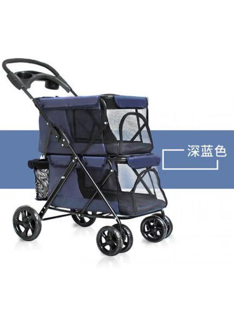 Portable Folding Double-Layer Pet Stroller for 2 Dogs with Large Space Four-Wheeled Double Dog Strollers Sale Outdoor Travel