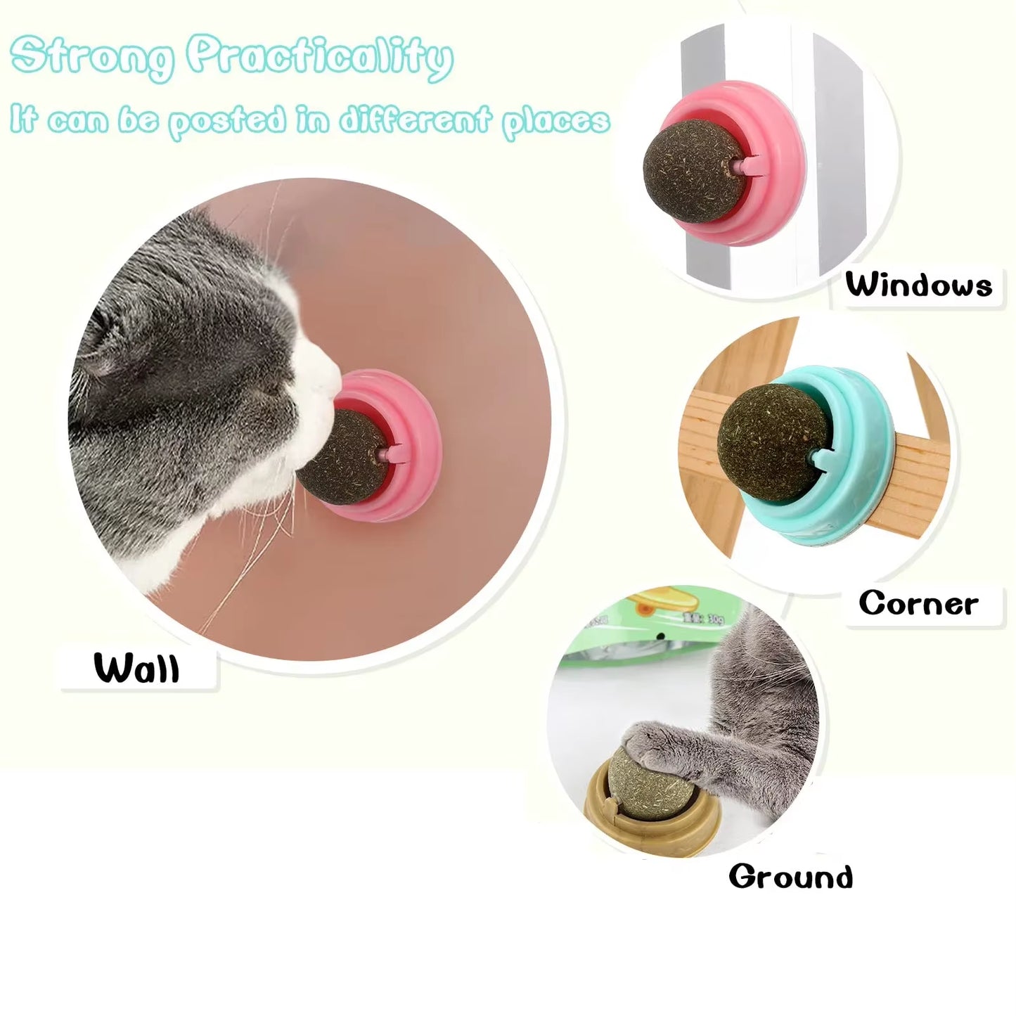 Cats Toys Natural Catnip Cat Rotatable Licking Catnip Wall Ball Toy Freshen Breath Remove Hair Balls Cat Accessories Pet Supply