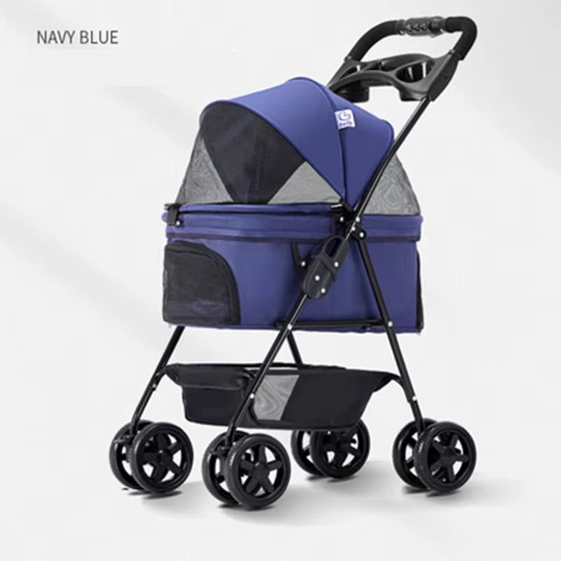 Pet Stroller for Dogs Cats Luxury Dog Carrier Strollers Breathable Travel Stroller Pushchair Separation Four-Wheeled Strollers