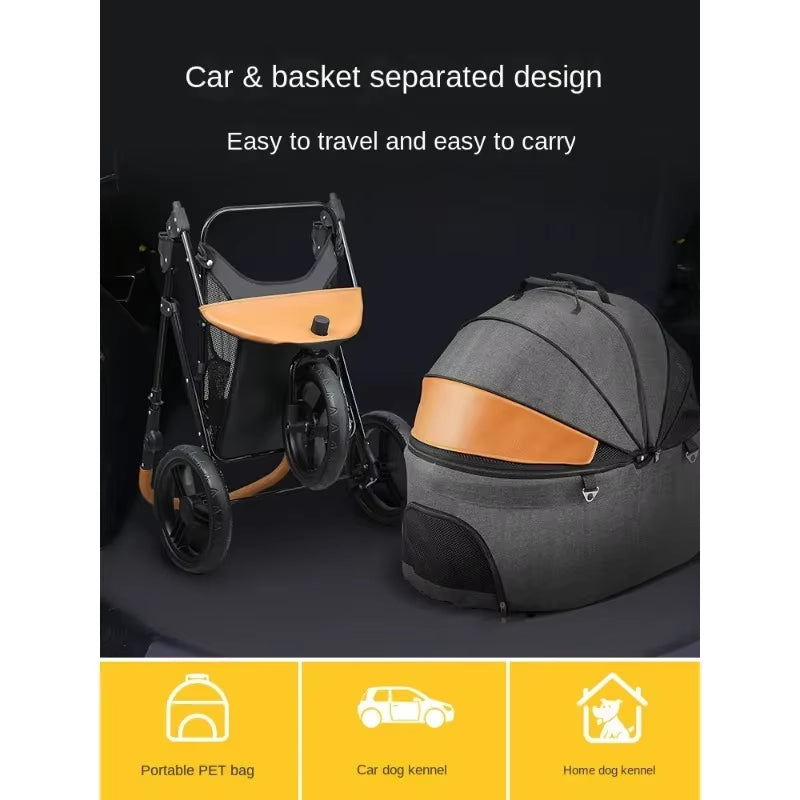 Lightweight and Portable Pet Stroller for Medium and Large Dogs Cats, Foldable and Detachable Outdoor Pet Cart for Walking