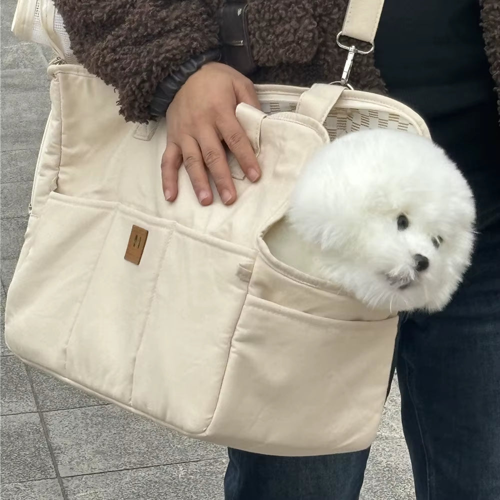 Portable Pet Travel Carrier Tote Bag for Cat, Breathable Dog Travel Bag Carrier Shoulder Bag Carrier Car Seat Bed Safe Travel