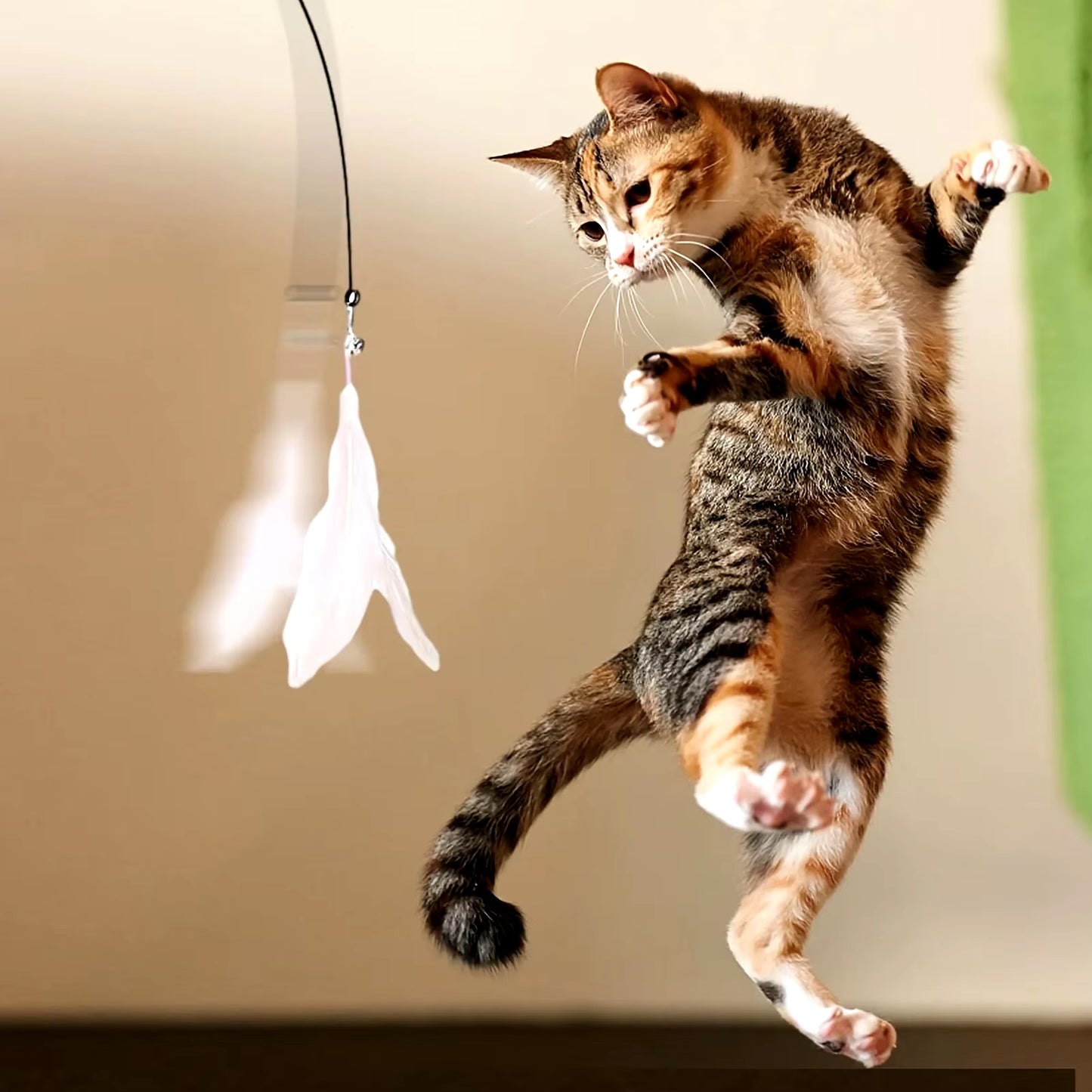 Cat Teaser Toy - Interactive Bell & Feather Wand - Long Suction Cup Pole for Exciting Playtime Adventures - Ultimate Cat Toy