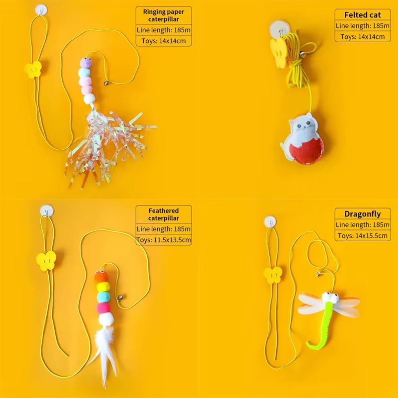 Feather Ball Caterpillar Cat Toy, Pet Self Hi Toy, Hanging Retractable Rope Sound Toy