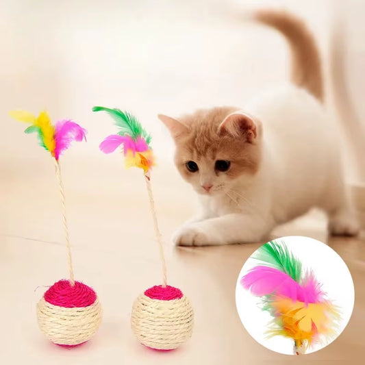 Cat Toy Pet Cat Sisal Scratching Ball Training Interactive Toy for Kitten Pet Cat Supplies Funny Play Feather Toy Cat Accessorie