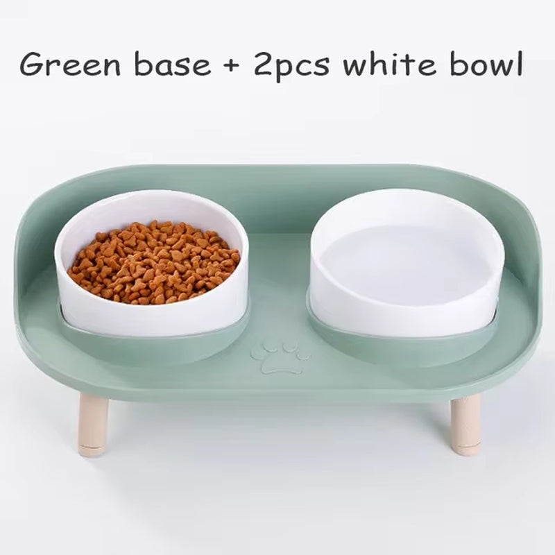 Food Feeders Pet Cat Double Bowls Feeder Adjustable Height Cats Dogs Drinker Water Bowl Dish Elevated Feeding Kitten Supplies