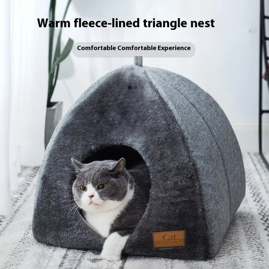 New Triangle Cat Nest Closed Cat House Pet Nest Warm and Thickened Deep Sleep Dog Nest Pet Supplies Closed Cat Bed Cat Tents