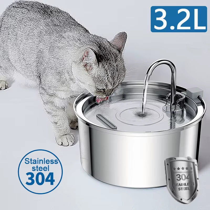 3.2L Cat Automatic Water Dispenser Pet Smart Induction Water Feeder USB with Filter Stainless Steel Dog Feeder Pet Supplies