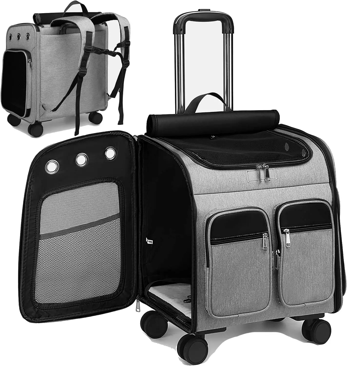 Wheeled Pet Carrier Backpack Pet Stroller, Travel Carrier, Car Seat for Small Dogs Cats Puppies, Comfort Cat Backpack