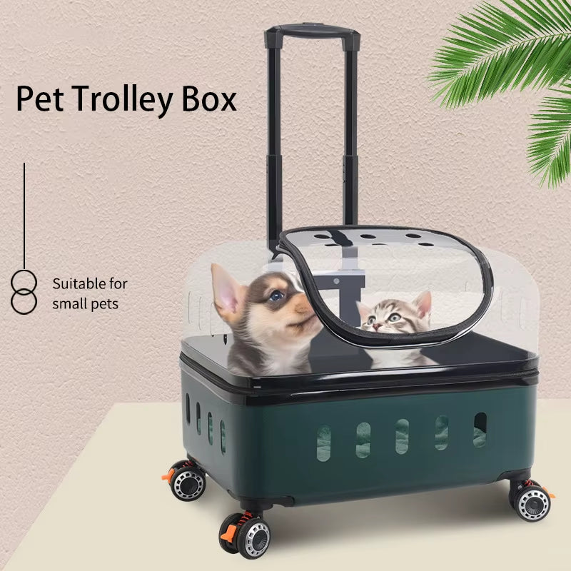 Large on Wheels Stroller Trolley Pull Rod Pet Carrier Breathable Fully Transparent Cat Bag for Travel Pet Suitcase