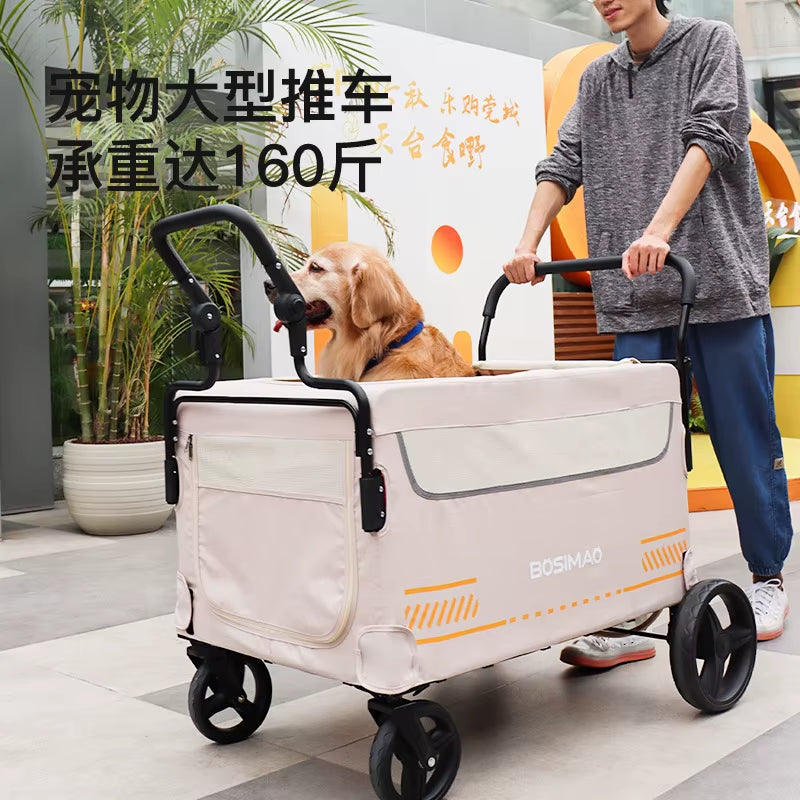 Dog Stroller 4 Wheel Pet Trolley Carrier Foldable Super Large Pet Camping Cart Dog Outdoor Handcart Travel Pet Cart Handcart