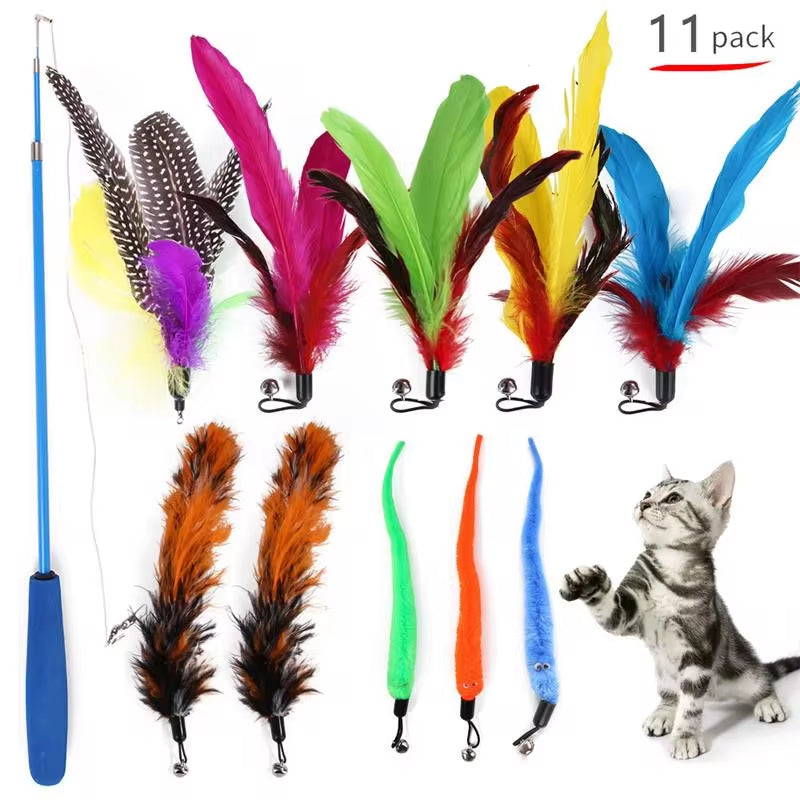 11Pcs Replacement Cat Feather Toy Set Feather Replacement Head Retractable Cat Stick Cat Products