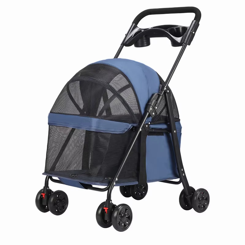 Small Animal Carrier, Outdoor Foldable Pet Trolley with 4 Wheels, Multifunctional Breathable Pet Stroller, Dog and Cat Cart