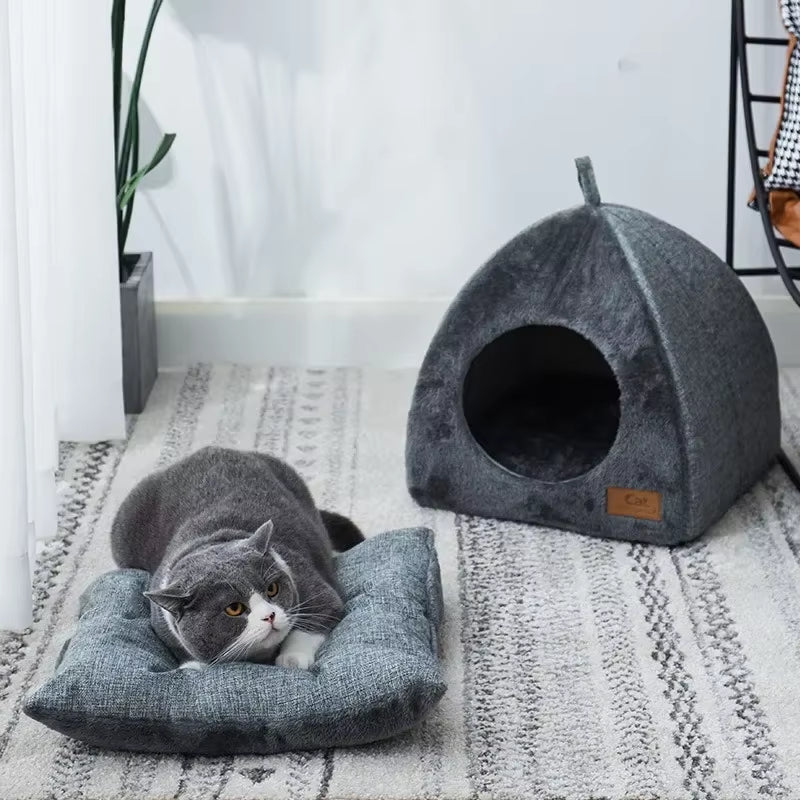 New Triangle Cat Nest Closed Cat House Pet Nest Warm and Thickened Deep Sleep Dog Nest Pet Supplies Closed Cat Bed Cat Tents