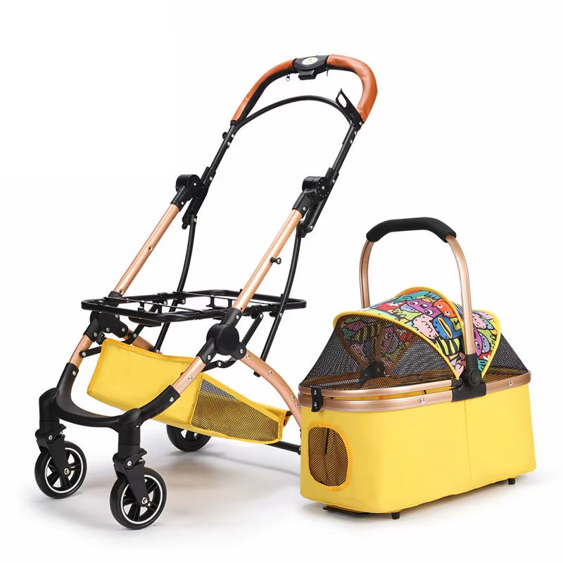 Pet Stroller Travel Dog Stroller 4 Wheel Dog Stroller Foldable Travel Carriage Quick Installation