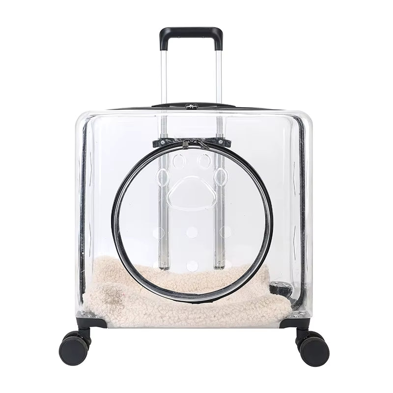 Large Luxury Square Pet Carrier Bag Travel Trolley Transparent Cat Dog Universal Wheel Rolling Carrier Trolley Case