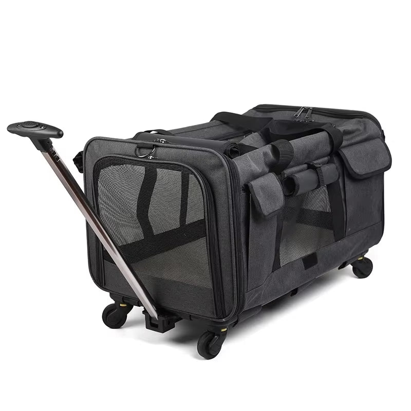 Portable Pet Trolley Case Detachable Universal Wheel Breathable Foldable Large Capacity Puppy Travel Bag Breathable Cat Carrier