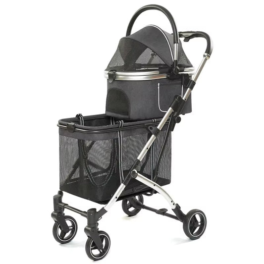 Large Space Double-Layer Pet Stroller with Multiple Cats and Dogs Separated Pet Stroller