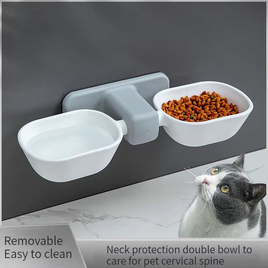 1PCS Wall Mounted Cat Bowl Pet Feeding Bowl Double Bowls Cat Dog Hanging Water Bowl Adjustable Height Food Basin for Pet