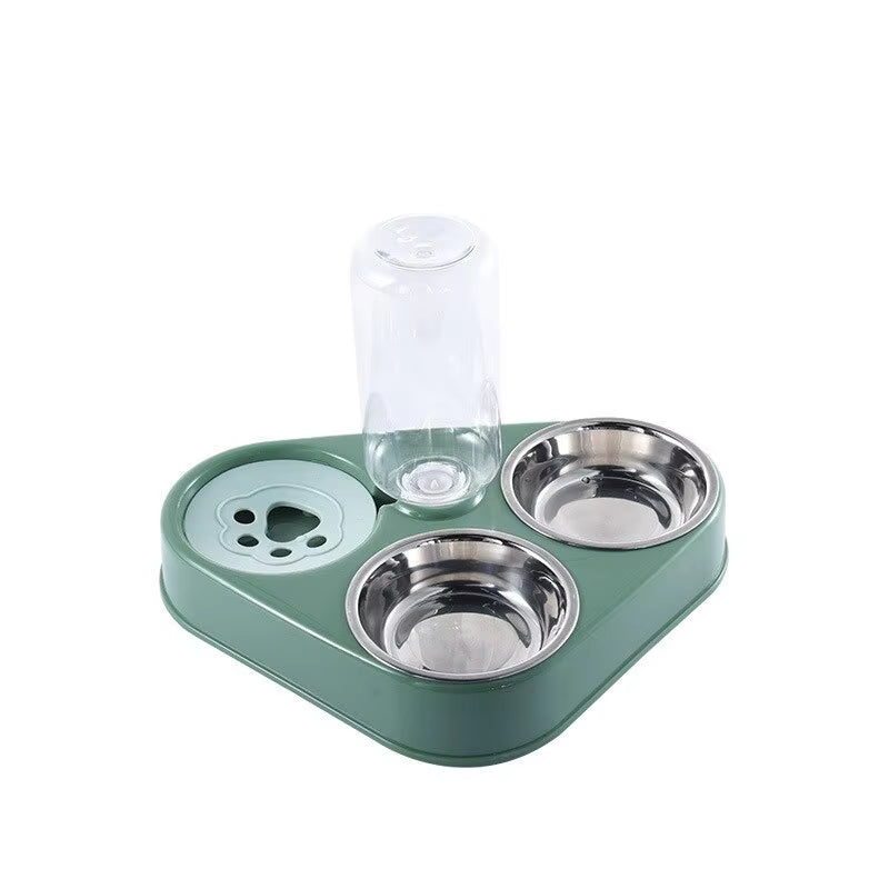 Dog and Cat Self-Service Feeder Anti-Knock Double Bowl Water Bottle Pet Supplies Stainless Steel Feeder Cat Drinking Fountain