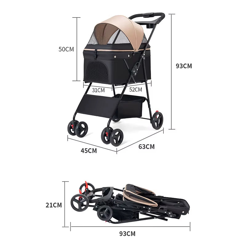 Pet Stroller Foldable Dog Walking Cat Stroller with Storage Basket Collapsible Puppy Jogging Pet Cart for Daily Pet Supplies