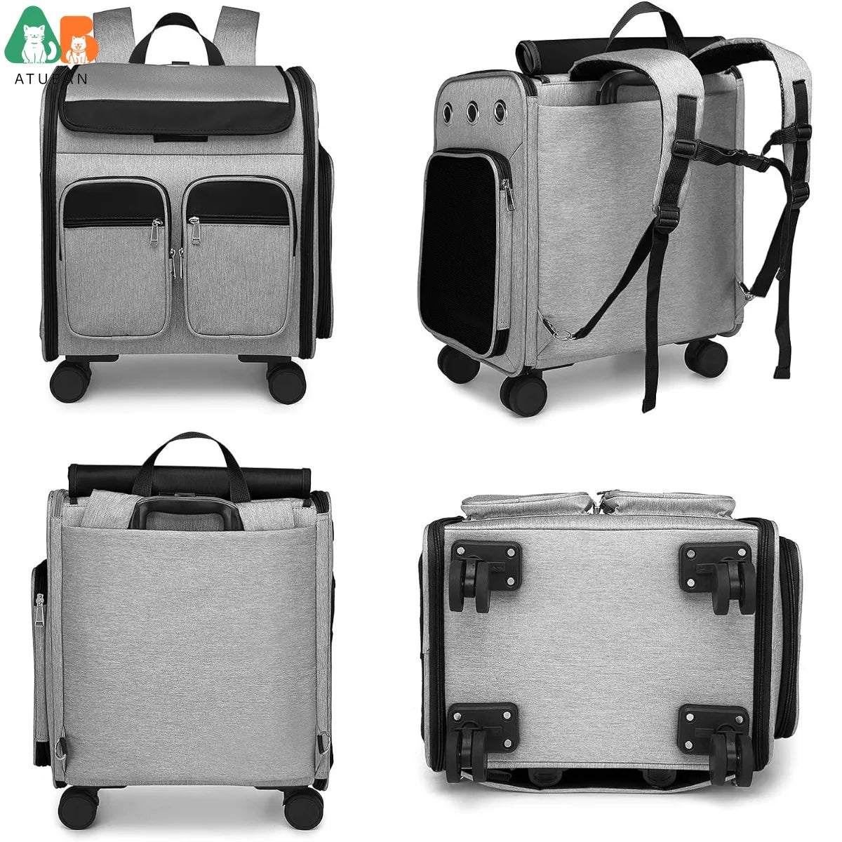 Wheeled Pet Carrier Backpack Pet Stroller, Travel Carrier, Car Seat for Small Dogs Cats Puppies, Comfort Cat Backpack