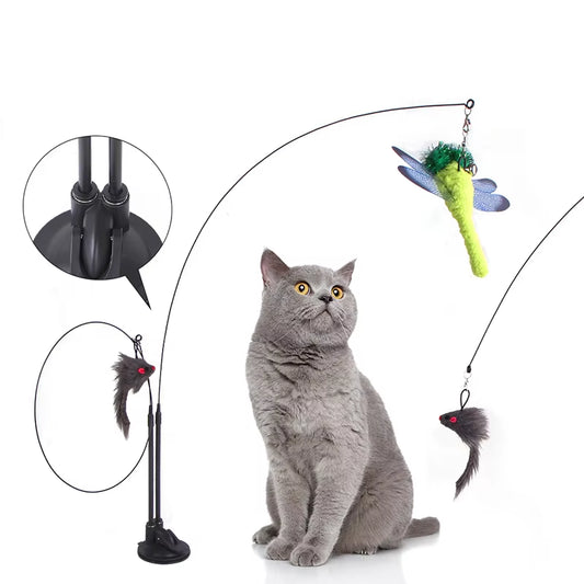 Cat Toys Simulation Bird Interactive Sucker Feather Bird with Bell Cat Stick Toy for Kitten Playing Teaser Wand Toy Cat Supplies