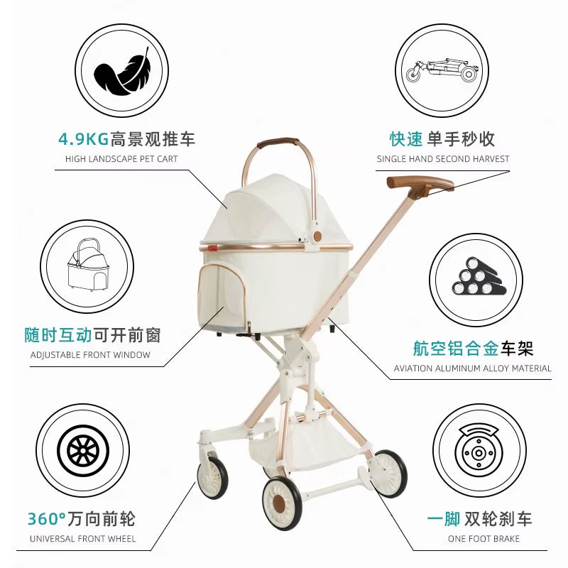 Foldable Pet Stroller 4 Wheels Lightweight Outdoor Travel Pet Trolley Bearing Weight 15 KG for Cats Small Dogs Pet Supplies