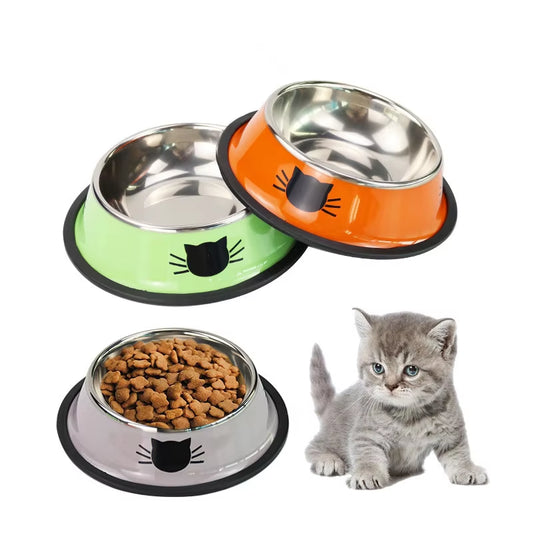 Cat Food Bowl Stainless Steel Kitten Cat Feeder Water Bowl with Non-Slip Rubber Base Small Pet Bowl Cat Accessories Pet Supplies