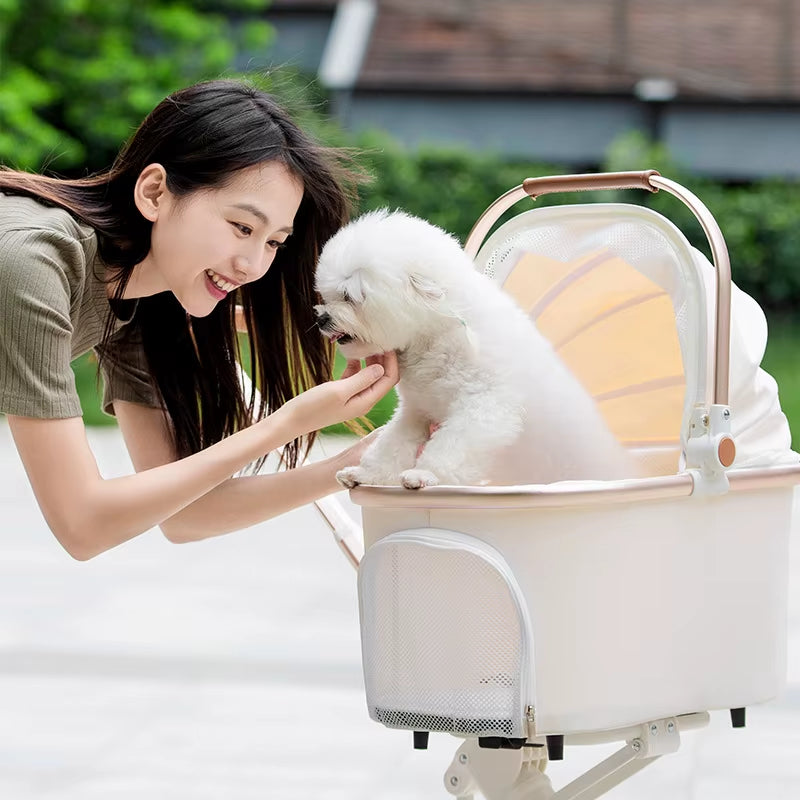 Foldable Pet Stroller 4 Wheels Lightweight Outdoor Travel Pet Trolley Bearing Weight 15 KG for Cats Small Dogs Pet Supplies