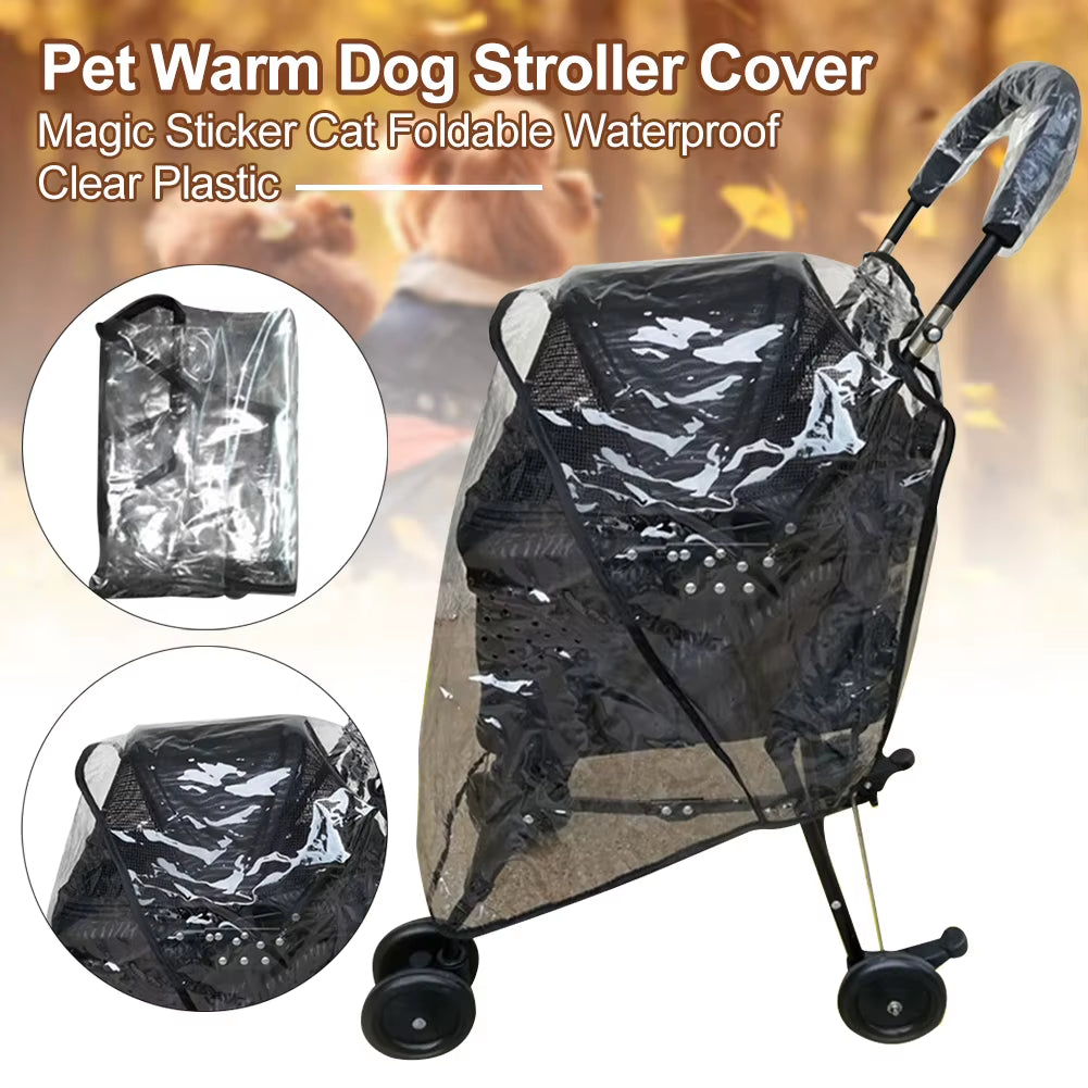 Pet Warm Dog Stroller Cover Magic Sticker Cat Foldable Waterproof Clear Plastic
