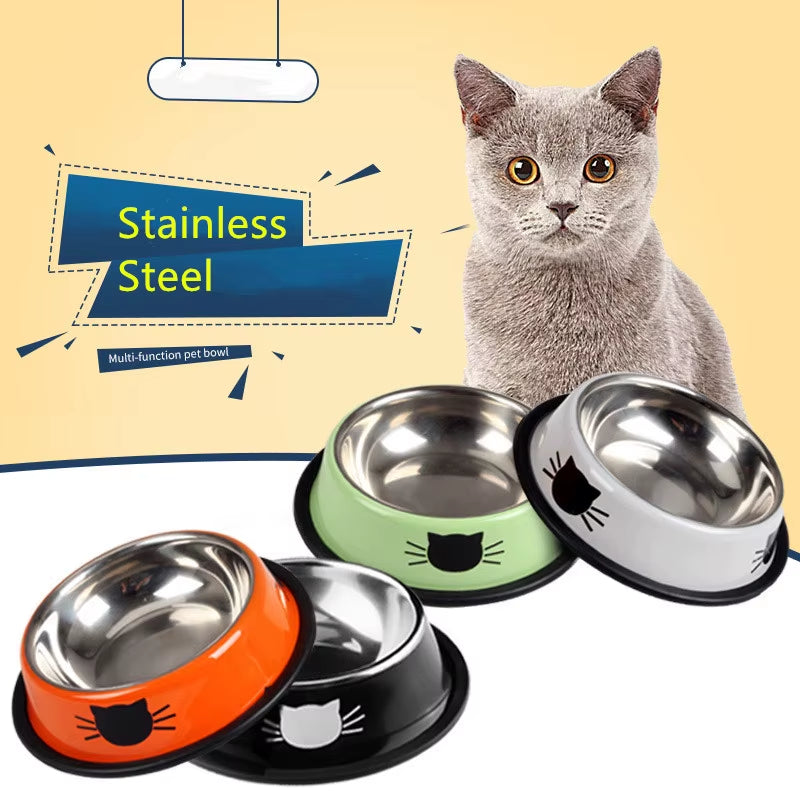 Cat Food Bowl Stainless Steel Kitten Cat Feeder Water Bowl with Non-Slip Rubber Base Small Pet Bowl Cat Accessories Pet Supplies