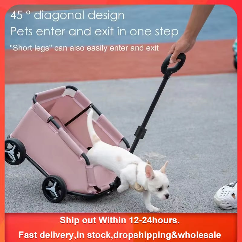 Stroller for Dog Rolling Cat Carrier Dog Cage Stroller 4 Wheels Lightweight Folding Trolley Dog Cart for Travelling Shopping
