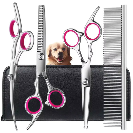 Premium Titanium Coated Dog Grooming Scissors with Safety round Tips - Professional Grade Kit for Precise and Safe Trimming