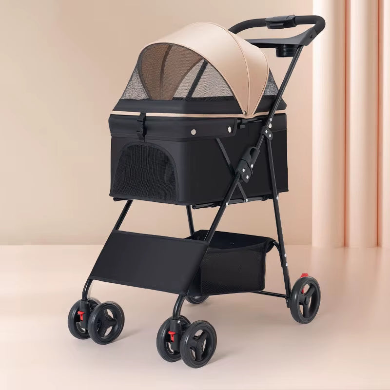 Pet Stroller Foldable Dog Walking Cat Stroller with Storage Basket Collapsible Puppy Jogging Pet Cart for Daily Pet Supplies