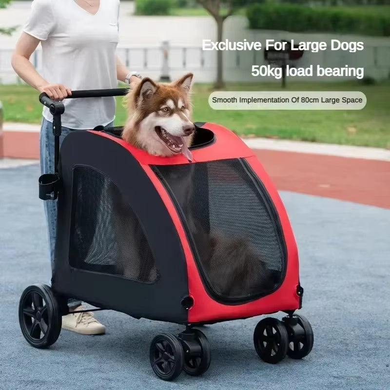 Foldable Large Dog Pet Stroller Large Space Breathable Mesh Dog and Cat Stroller for 50KG Large Dog Walking Transport Car