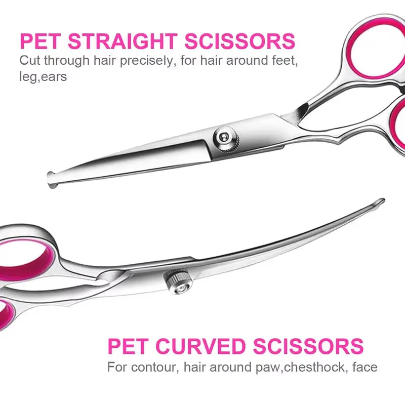Premium Titanium Coated Dog Grooming Scissors with Safety round Tips - Professional Grade Kit for Precise and Safe Trimming