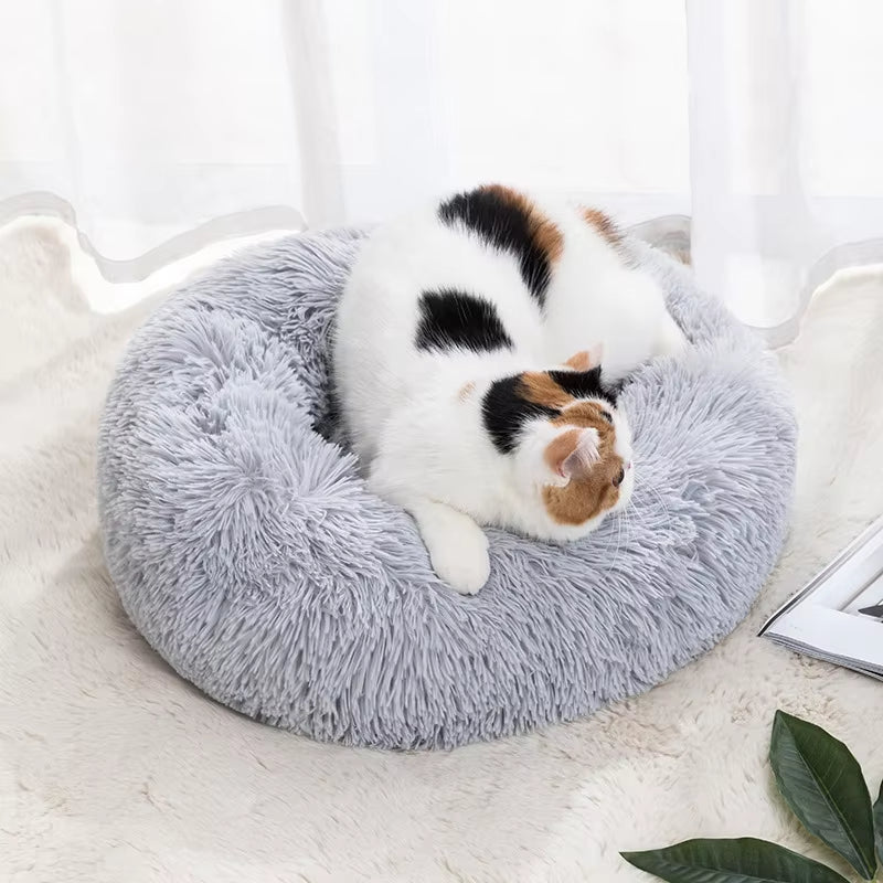Cat Nest round Soft Shaggy Mat for Kittens Chihuahua Indoor Dog Cat Bed Pet Supplies Removable Machine Washable Pillow Bed