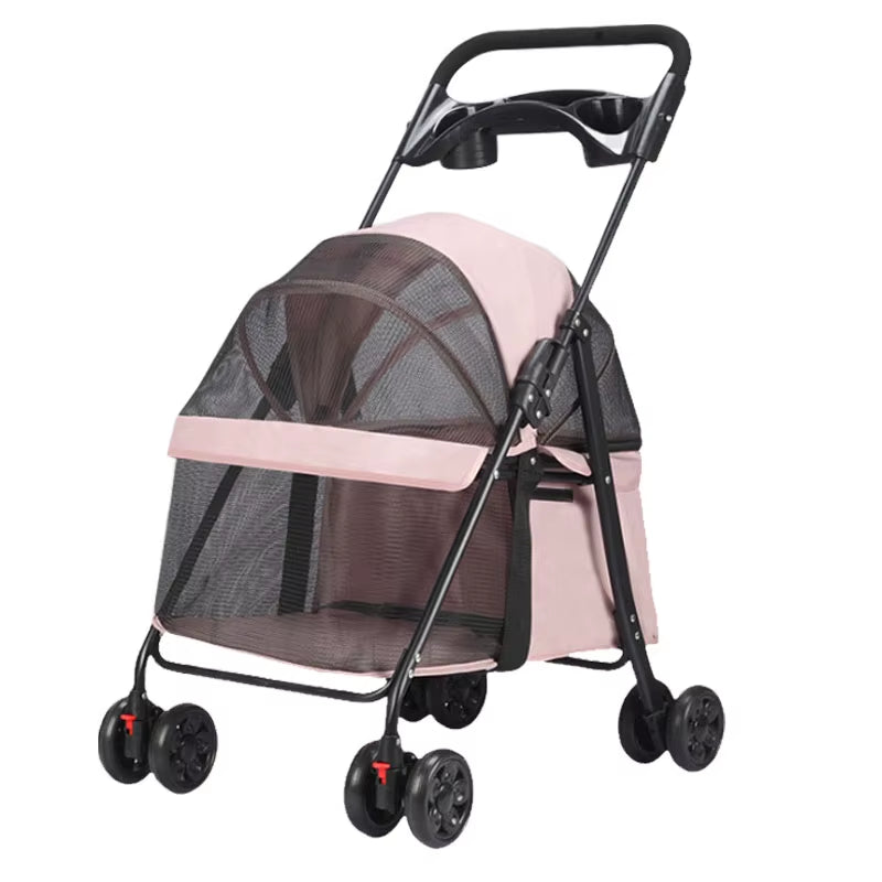 Small Animal Carrier, Outdoor Foldable Pet Trolley with 4 Wheels, Multifunctional Breathable Pet Stroller, Dog and Cat Cart