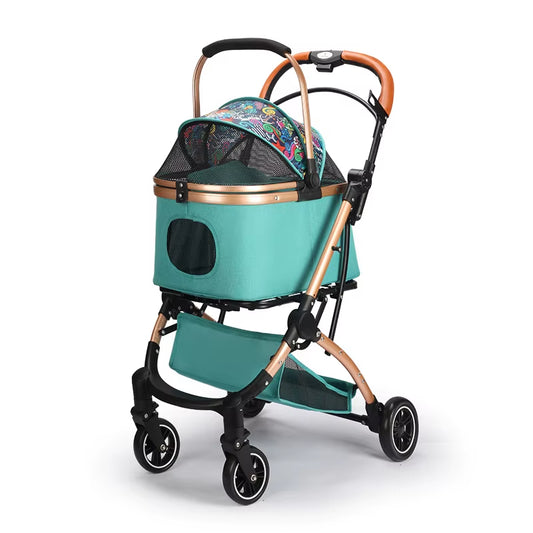 Pet Stroller Travel Dog Stroller 4 Wheel Dog Stroller Foldable Travel Carriage Quick Installation