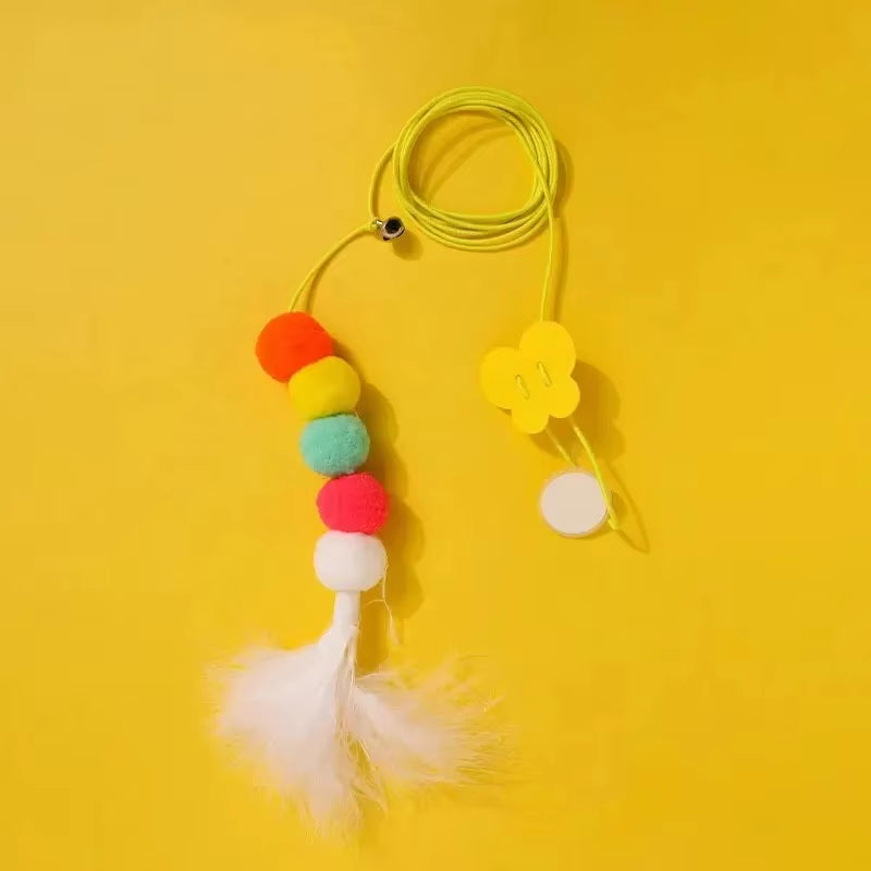 Feather Ball Caterpillar Cat Toy, Pet Self Hi Toy, Hanging Retractable Rope Sound Toy