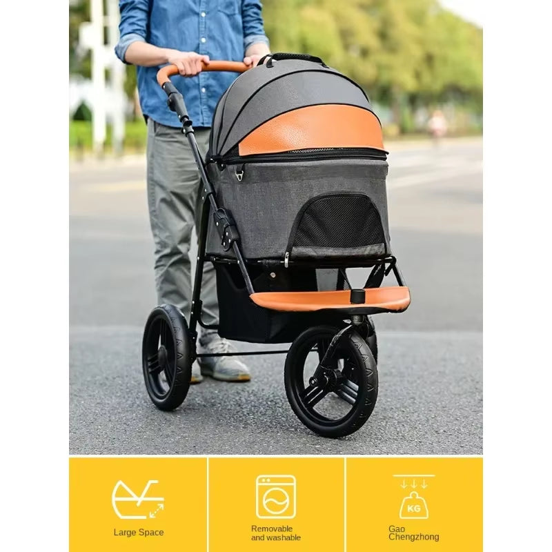 Lightweight and Portable Pet Stroller for Medium and Large Dogs Cats, Foldable and Detachable Outdoor Pet Cart for Walking