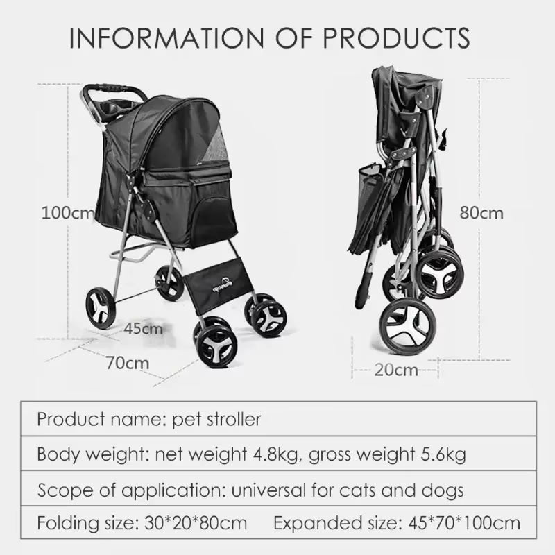 Pet Stroller Lightweight Folding Universal Wheel Cat Dog Travel Breathable Pet Stroller Outdoor Stroller for Small Medium Pets