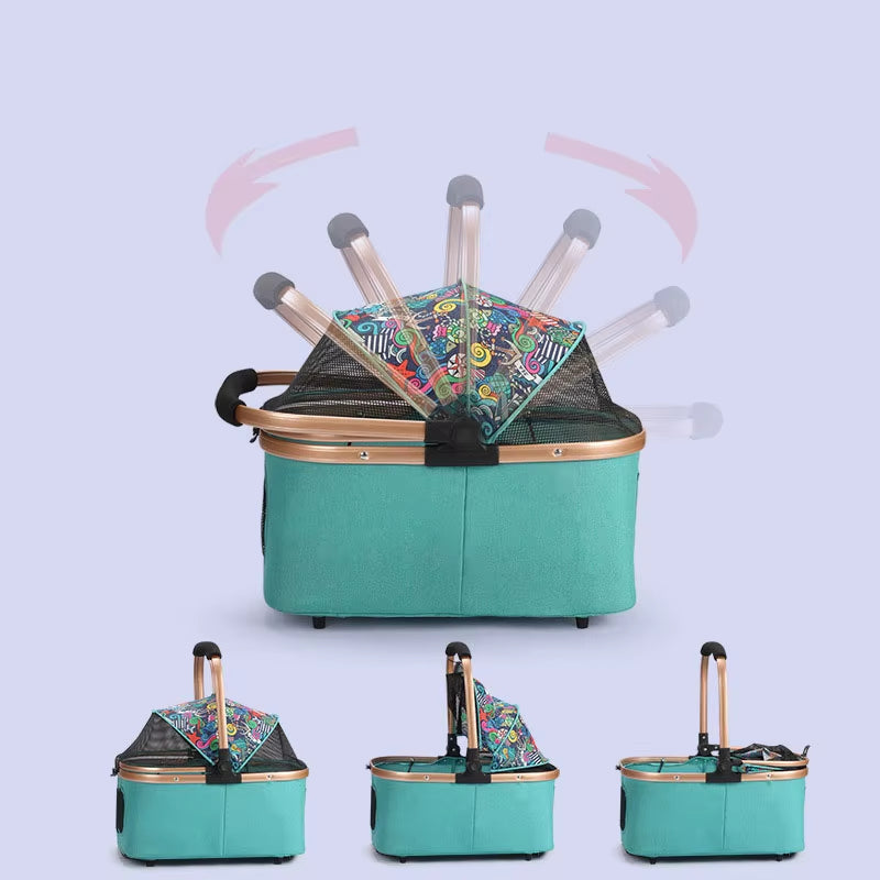 Pet Stroller Travel Dog Stroller 4 Wheel Dog Stroller Foldable Travel Carriage Quick Installation